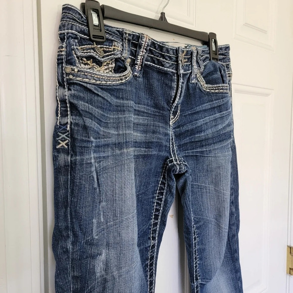 Trademark H Cropped Denim Jeans Logo Embroidered Cuffed Medium  Wash Size 29 - Picture 2 of 15